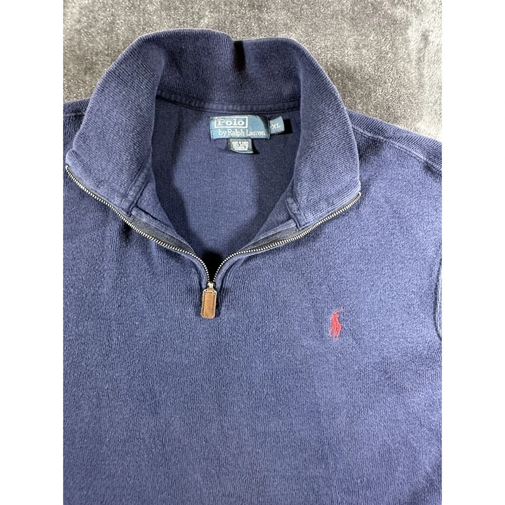 Vintage Polo‎ Ralph Lauren Quarter Zip Sweater Blue Cropped MENS XL VTG